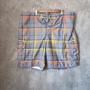 Ocean Pacific Men's 2XL Plaid Orange and Gray Board Shorts - Beachwear Ready